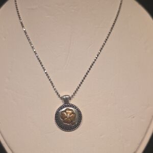 S Silver Pendant Necklace with Gold-Tone Flower Accent